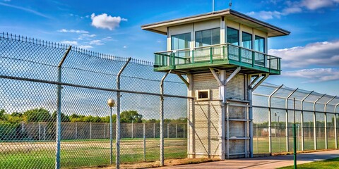Medium shot of monitoring platform and prison fence