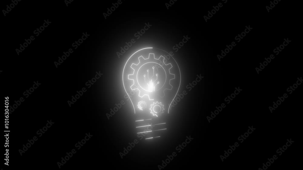 Poster light bulb with gear inside icon animation. simple and creative business idea concept. new idea and 