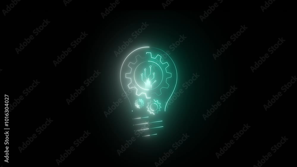 Poster light bulb with gear inside icon animation. simple and creative business idea concept. new idea and 