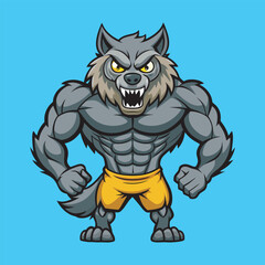 Angry werewolf  bodybuilder clipart vector design Illustration.