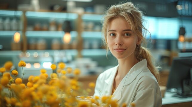 A friendly receptionist offering a patient a complimentary coffee or drink in the waiting area of the medical office - Powered by Adobe