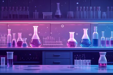Modern Laboratory with Beakers Test Tubes and Chemical Solutions Symbolizing Experimentation and