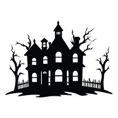 PrintHaunted house silhouette vector.