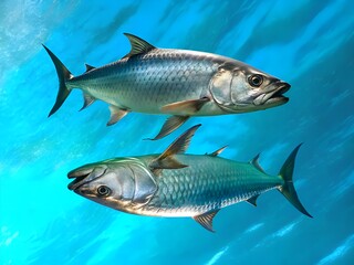 Trapon fish isolated on undewater blue background