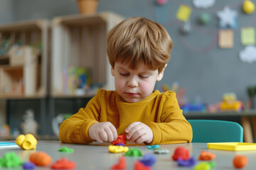 toddler boy play in kindergarten