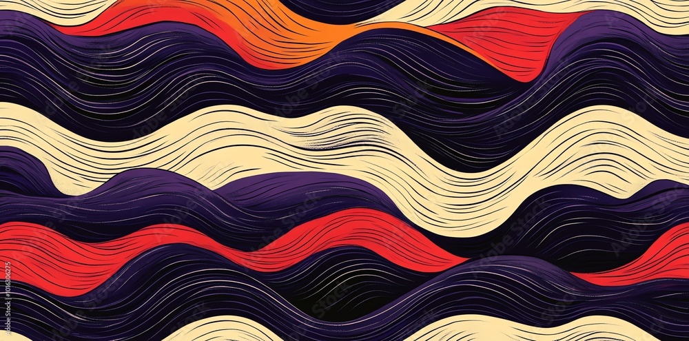 Poster abstract seamless pattern with colorful wavy lines.