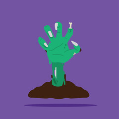 zombie hand coming out of the ground. A spooky Halloween decoration perfect for posters and web
