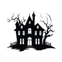 PrintHaunted house silhouette vector.