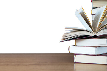 books on wooden deck tabletop