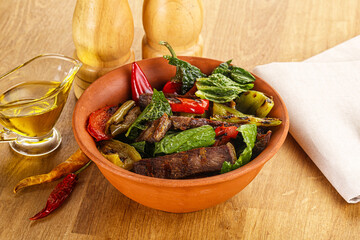 Salad with grilled beef steak