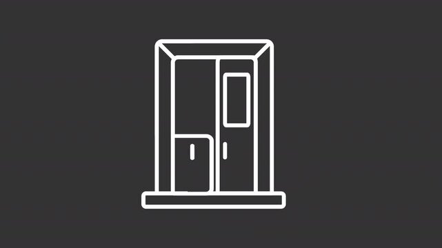 D2D delivery white line animation. Shipping service animated icon. Throwing box, moving door. Order transportation. Isolated illustration on dark background. Transition alpha video. Motion graphic