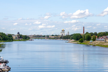 Fototapeta premium View of the Velikaya River and the Pskov Kremlin (Krom), Pskov, Russia