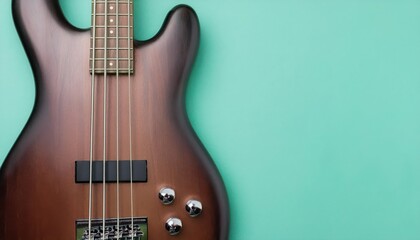 Obraz premium Electric bass guitar on a mint green background.