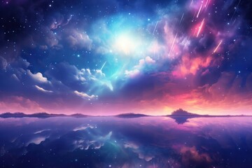 Obraz premium Neon sky landscape outdoors.