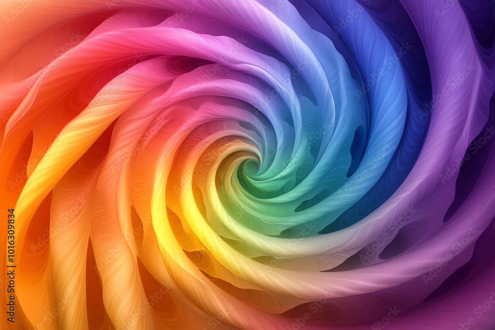 Poster abstract swirling rainbow pattern with a mesmerizing center.