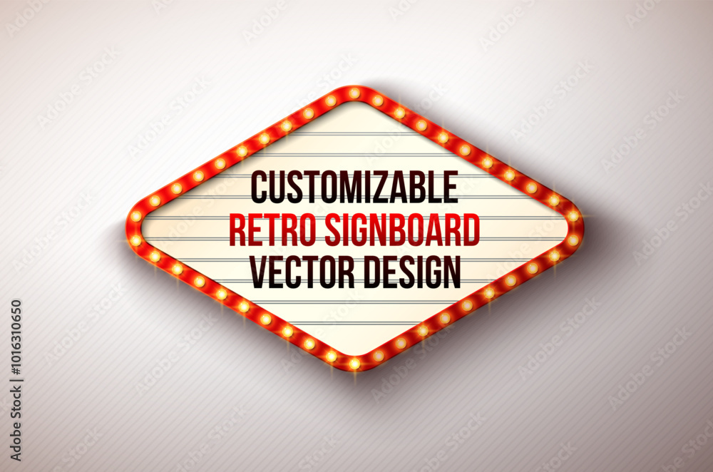 Poster vector retro signboard or lightbox illustration with customizable design on clean background. light 