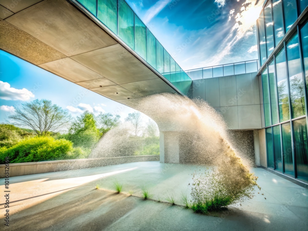 Poster in architectural environments, dust particles interact with light and form, offering a captivating e