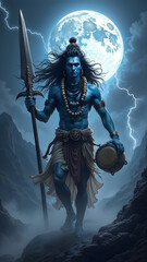 Fototapeta premium Lord Shiva: The Sacred Protector, Spiritual Warrior, and Cosmic Embrace
