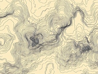 Abstract topographic map with curved lines in cream and gray on a beige background.