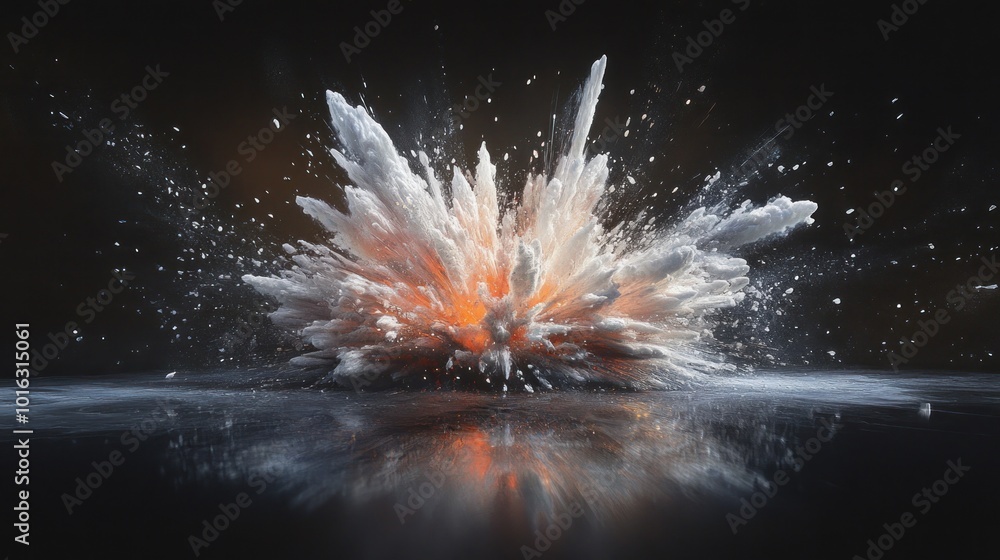 Poster a visually striking explosion showcasing dynamic movement and vibrant colors.