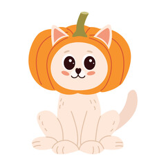 Fototapeta premium Cute cat in a pumpkin. Cute cartoon character. Vector illustration.