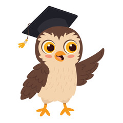 Owl with graduation cap. Cute cartoon character. School. Vector illustration.