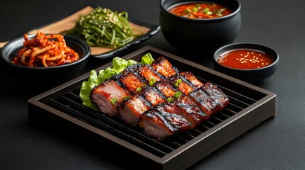Fototapeta premium Delicious Chinese BBQ Pork Ribs with Sides