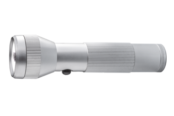 Aluminum metal LED flashlight. Portable flashlight isolated