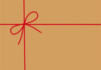 Abstract striped craft paper background, gift tied up with cotton red rope bakers twine bow and ribbons. Packing string for decoration, present, pastry boxes for New Year, Christmas. Vector EPS10