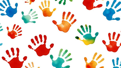 colorful handprints watercolor white background symbolizing children creativity playful artistic expression