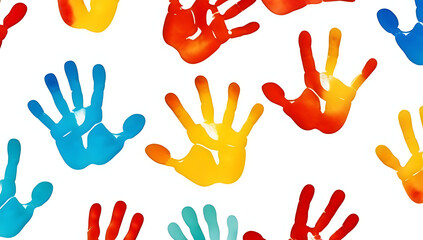 colorful handprints watercolor white background symbolizing children creativity playful artistic expression