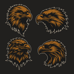 Vector of eagle head with monochrome style in black background