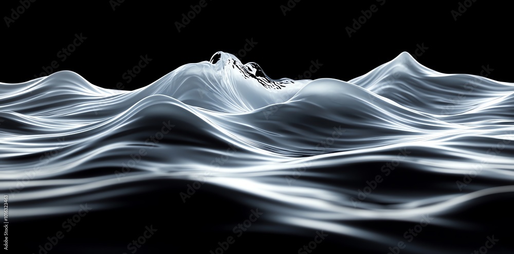 Poster abstract wavy pattern with white and grey color on a black background.