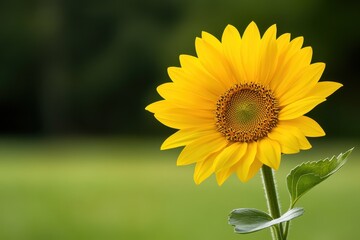 Obraz premium Bright sunflower with green background