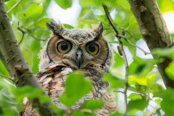 Fototapeta premium A stunning owl in nature looking at the camera.