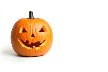Obraz premium Halloween pumpkin with a carved jackolantern face displayed on a white background