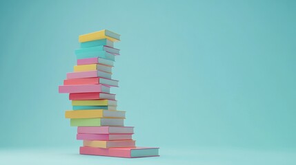 Fototapeta premium A stack of colorful books against a light blue background.