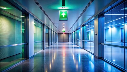 Long Exposure of Building Corridor with Emergency Exit Sign for Dramatic Effect