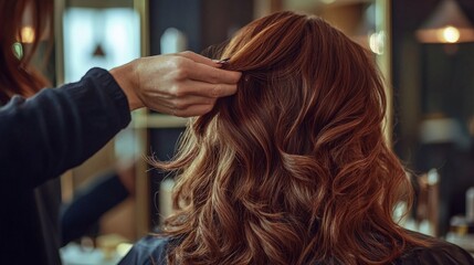 Naklejka premium close-up of the hairdresser's hands expertly shaping the customer's hair,
