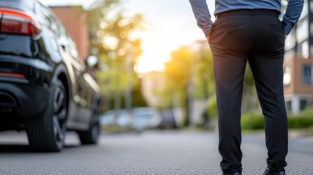 Elegant Chauffeur Ready to Provide High-Class Service Beside Luxury Car Door - Luxury Transportation Service Concept Highlighting Car and Uniform