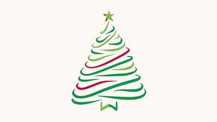 Animation christmas tree line. Alpha channel transparency	