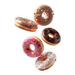 Donuts in Air on Transparent Background