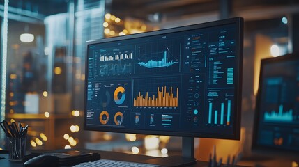 Digital display showing product rejection rates and improvement metrics, data analytics, performance monitoring in QC