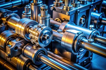 Low Light Photography of Hydraulic and Pneumatic Machinery Actuators and Pistons Technology Concept