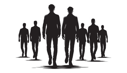 Man walking forward, isolated vector silhouette, front view silhouettes vector illustration black and white art