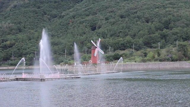 Ogyeonji Pond Songhae Park and mountain in Daegu, Korea