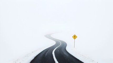 Winding curving road that disappears into a thick ethereal fog representing the uncertainty of the future after a farewell or departure  The misty atmospheric landscape evokes a sense of mystery