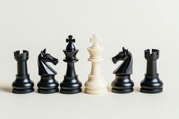 Chess Set. High Angle View of Plastic Chess Pieces on Light Background