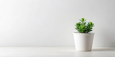 Minimal plant in white pot on white background
