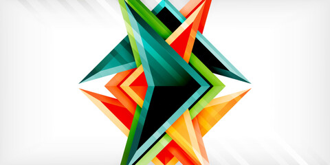 Arrows with 3d effect abstract background. Triangles on light grey backdrop